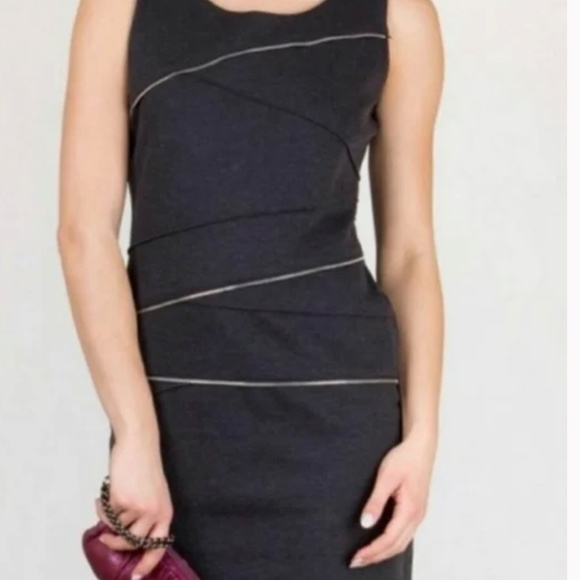 Michael Kors Black Sheath Sleeveless Dress with Front Zipper Detail -Size 8P - Picture 2 of 4